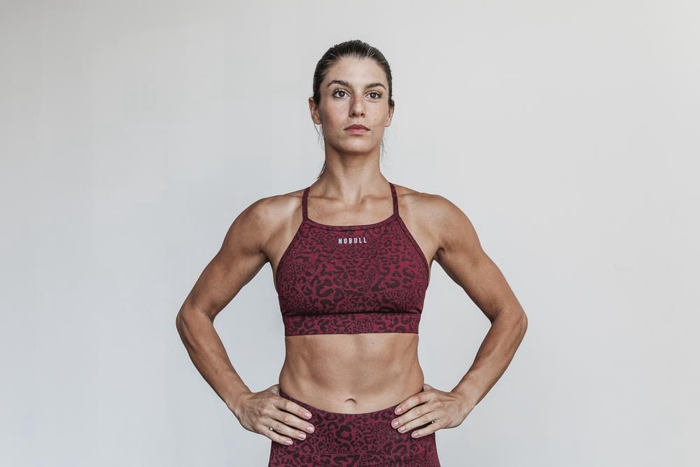 NOBULL Women's High-Neck Sports Bras - Wine Leopard - Ireland (5786XABMS)